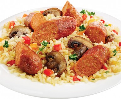 Orzo with Spicy Italian sausages and mushrooms