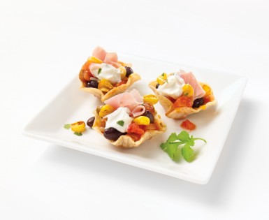 Small mexican style croustades with old fashioned smoked ham