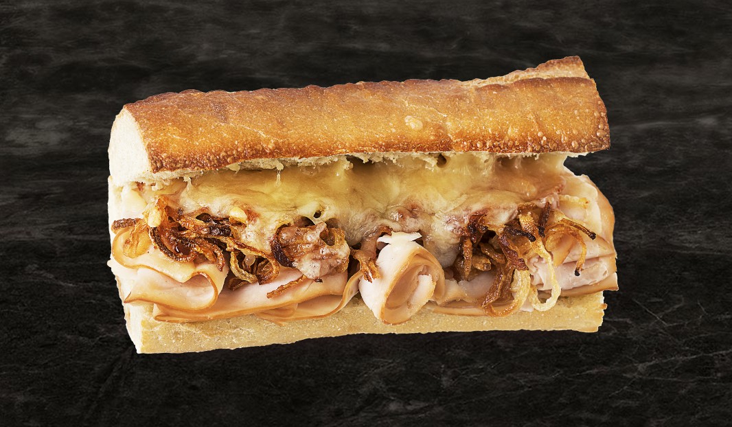 Smoked Chicken and Onion Confit Melt on Baguette
