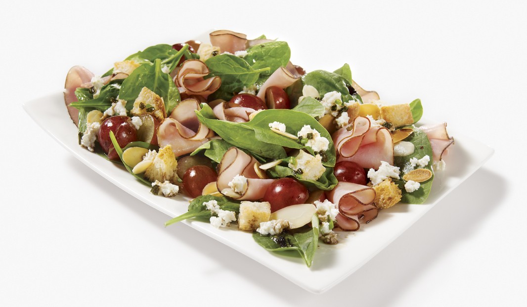 Spinach,Black Forest Ham, Red Grapes and Goat Cheese Salad