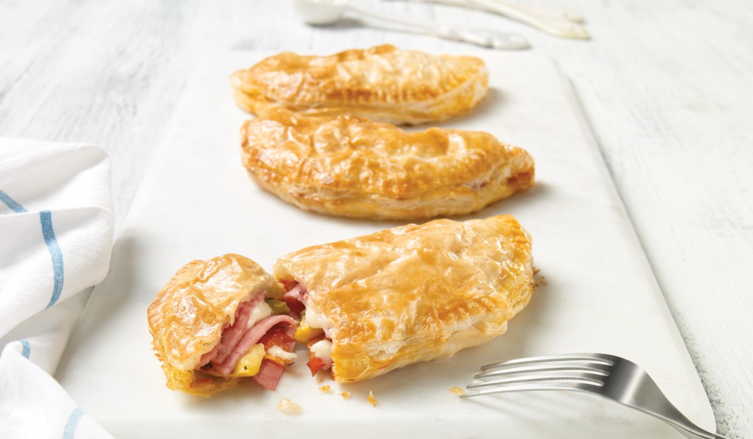 Salami turnovers with three cheeses and oven-roasted vegetables 