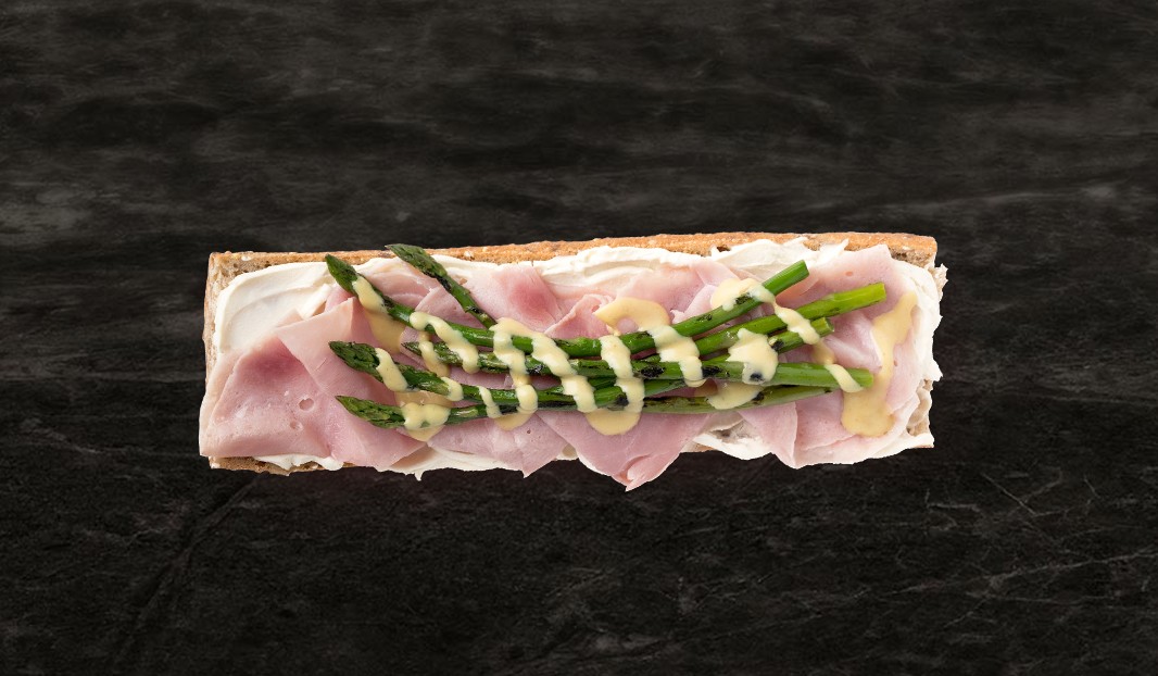 Ham, Goat Cheese and Roasted Asparagus Baguette