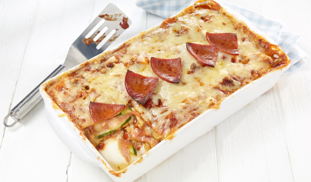 Lasagne with zucchini and pepperoni 