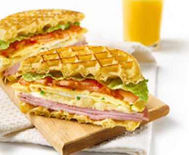 Ham waffle sandwich